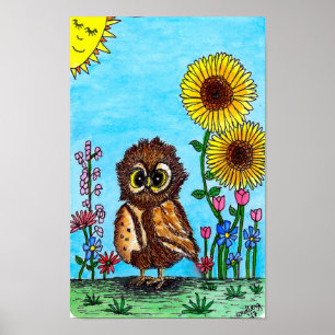 Poster Hibou et Tournesols