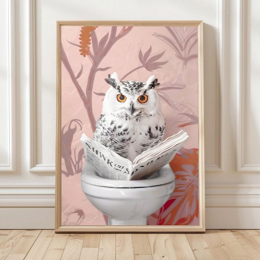 Poster Hibou lisant sur les toilettes Impression, Impre