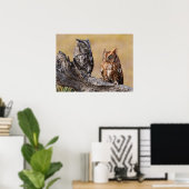 Poster Hibou petit-duc perché dans un arbre (Bureau à domicile)