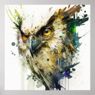 Poster Hibou Portrait animal Peinture de la faune Forêt f