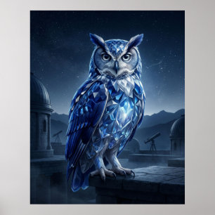 Poster Hibou Saphir Nuit Céleste