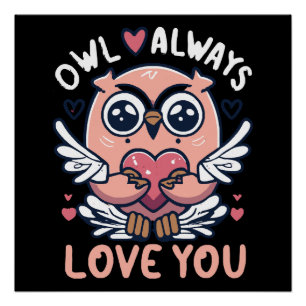 Poster Hibou t'aime toujours - Saint Valentin
