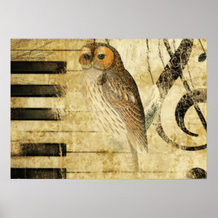 Poster Hibou vintage de ~ de parchemin sur le piano