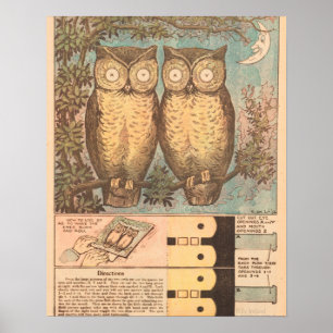 Poster Hibou vintage mignon artisanat d'automne