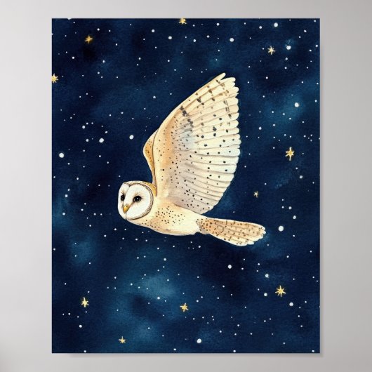 Poster Hibou volant à travers Starry Night Aquarelle Xmas (Devant)