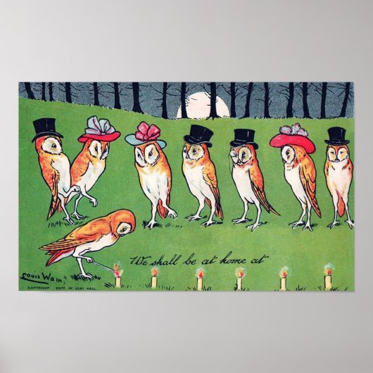 Poster Hiboux au clair de lune, Louis Wain (Devant)