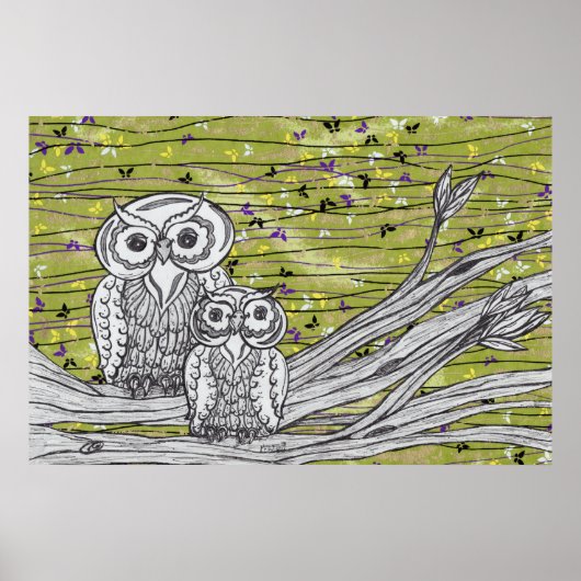 Poster Hiboux et papillons Imprimer (Devant)