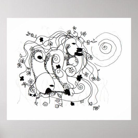 Poster Hidden in the garden. - Ink drawing (Devant)