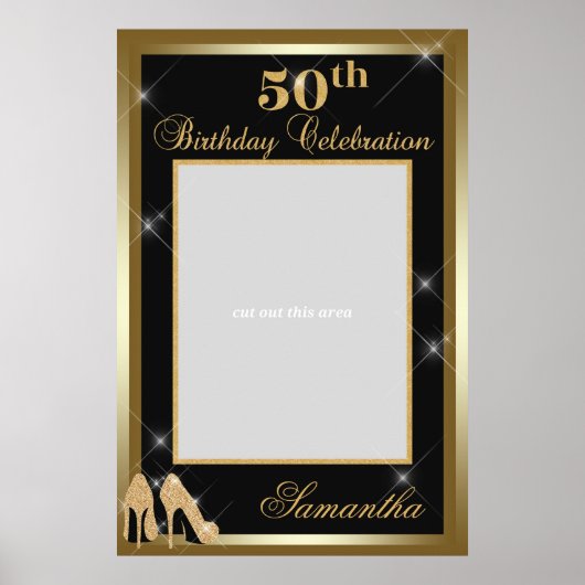 Poster High Heels 50th Birthday Photo Prop Frame Gold (Devant)