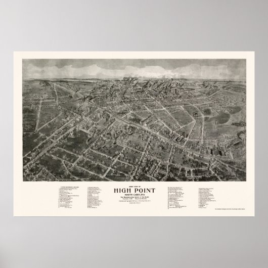Poster High Point, NC Panoramic Map - 1913 (Devant)