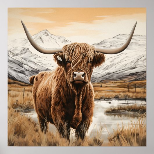 Poster Highland cow Art (Devant)