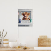Poster Highland Cow Brossage dents de dents salle de bain (Cuisine)