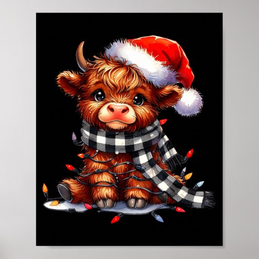 Poster Highland Cow Christmas Santa Hat Mooey Xmas Heifer (Devant)