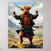 Poster Highland Cow Dansant Le Highland Fling, (Devant)