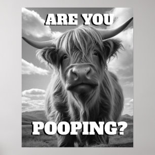 Poster Highland Cow Es-tu Pooping Toilet Potty Humour
