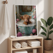 Poster Highland Cow in Floral Bathbath Art Imprimer