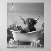 Highland Cow Lecture Bain Noir et blanc Salle de b