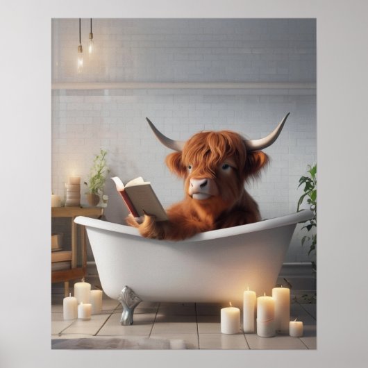 Poster Highland Cow Lecture dans Bain Bain Salle de bain (Devant)