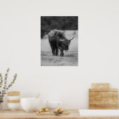 Poster Highland Cow Noir Et Blanc Rustique Ferme (Cuisine)