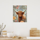 Poster Highland Cow Pastel William Morris Inspired Floral (Cuisine)