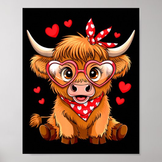 Poster Highland Cow Valentines Day Funny Hearts Valentine (Devant)