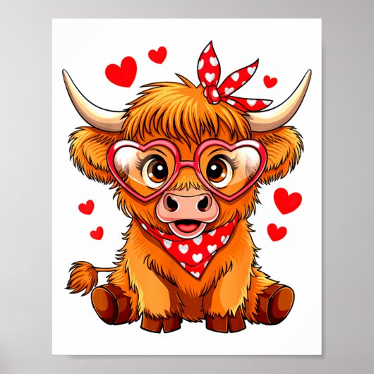 Poster Highland Cow Valentines Day Funny Hearts Valentine (Devant)