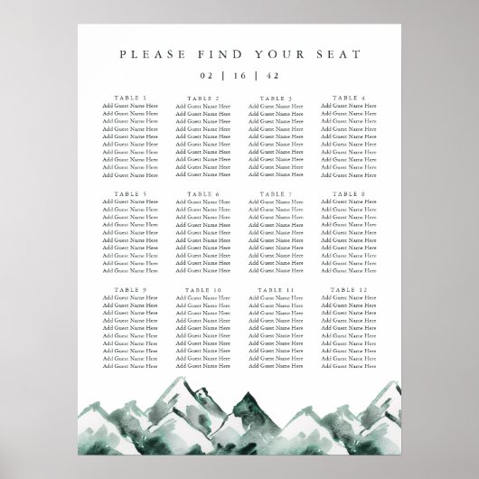 Poster Highland Printable Mountain Wedding Seating Chart (Devant)