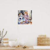 Poster Hilarious mignon chat en pyjama faisant la blanchi (Cuisine)