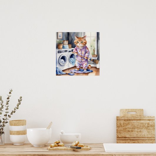 Poster Hilarious mignon chat en pyjama faisant la blanchi (Cuisine)