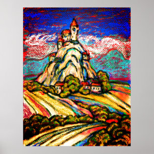 Poster Hill Castle Colorful Pastel Imaginaire