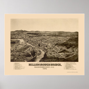 Poster Hillsborough, carte panoramique de NH - 1884