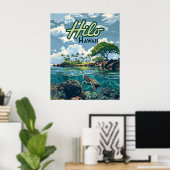 Poster Hilo Hawaii Big Island Turtle Beach Vintage (Bureau à domicile)