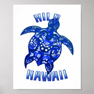 Poster Hilo Hawaii Vacances Tortue Tribale