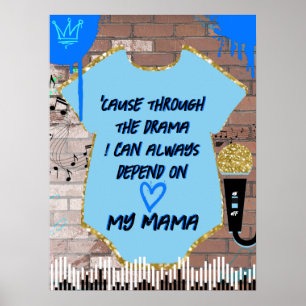 Poster Hip Hop Bleu et Or 1er Anniversaire/Baby Shower de