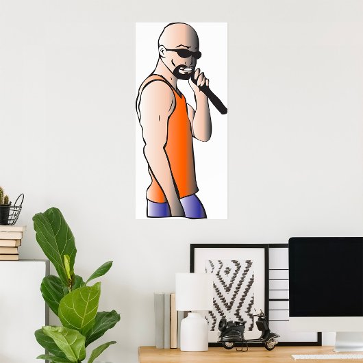 Poster Hip hop cool Bald Guy Singer avec microphone