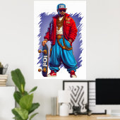 Poster Hiphoper Guy avec skateboard (Bureau à domicile)