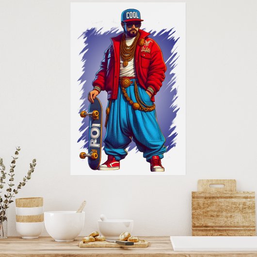 Poster Hiphoper Guy avec skateboard (Cuisine)