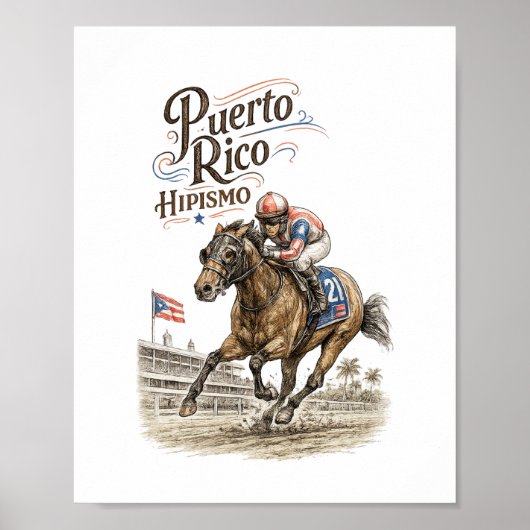 Poster Hipisme à Porto Rico Course de Chevaux (Devant)