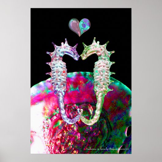 Poster HIPOCAMPES AMOUREUX ET Nacre ROSE (Devant)