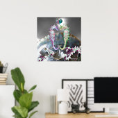 POSTER HIPOCAMPES AMOUREUX, MÈRE DE PERLE ROSE BLANC (Bureau à domicile)