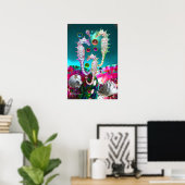 POSTER HIPOCAMPES , ROSE TEINTÉ DE BLEU MÈRE PERLE (Bureau à domicile)