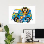 Poster Hippie Boy avec Guitare et Camper Van (Bureau à domicile)