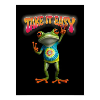 Poster Hippie Frog Take it Easy Fun Colorful