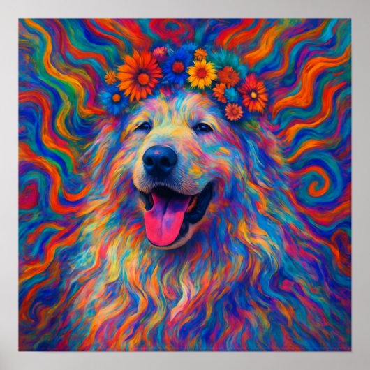 Poster Hippie Happy Great Pyrenees Portrait d'art chien (Devant)