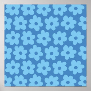 Poster Hippie rétro Preppie Blue Flower Y2K Motif