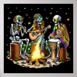 Poster Hippie Skeletons Camping