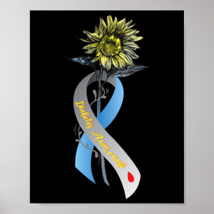 Poster Hippie Tournesol Gris Bleu Ruban Type 1 Diabète