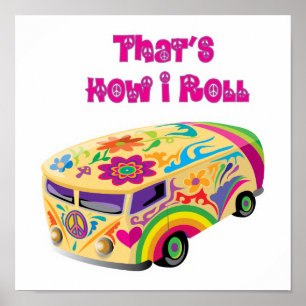 Poster hippie van retro comment je roule