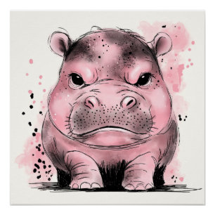 Poster Hippo bébé grincheux