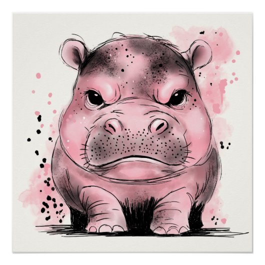 Poster Hippo bébé grincheux (Devant)